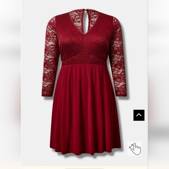 Torrid Studio Knit Lace Fit N Flare Dress, rhubarb plus size 1x - Picture 3 of 10